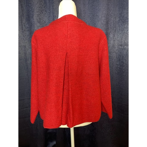 Ruby Rd. Red Wool Zip Up Cardigan Jacket Blazer L Large Woman’s Floral Pockets - Picture 7 of 7